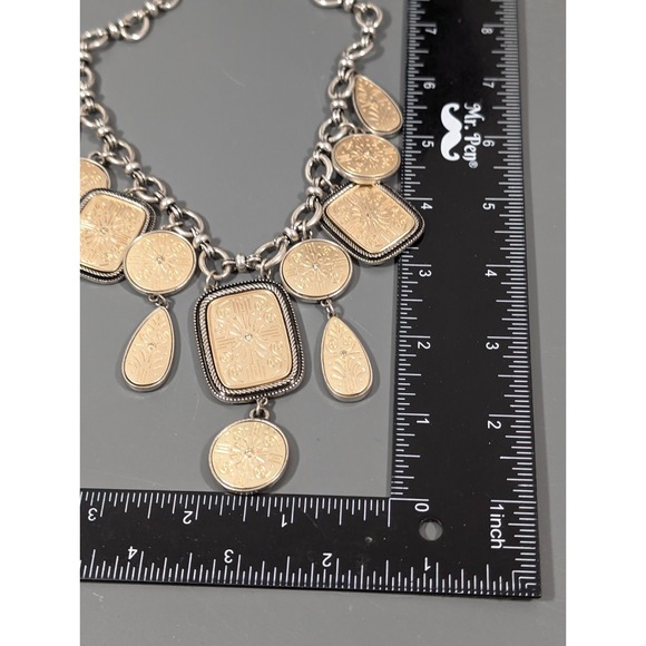 Chicos Reversible Golden Silver Tone Textured Bib Statement Necklace 22 in - Picture 11 of 11